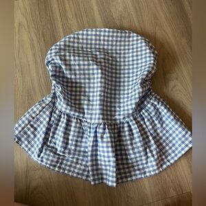 Blue and White Gingham Peplum Top